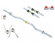 Body Tech Combo of 4ft Curl Bar 25mm and 1 Pair Steel Dumbbells Rod 14" with 2 Spring Locks 